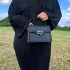 Isma Abaya with Intricate Black Embellishment 3 Piece Set Open Abaya Matching Scarf Rope Belt