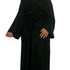 Plain Black Abaya 3-Piece Set – Casual Everyday Wear with Belt, Scarf & Two Pockets | Comfortable Modest Outfit