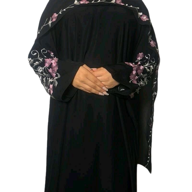 Amina Embroidery Abaya Comfortable 3 Piece Set Includes Belt Embroidered Scarf