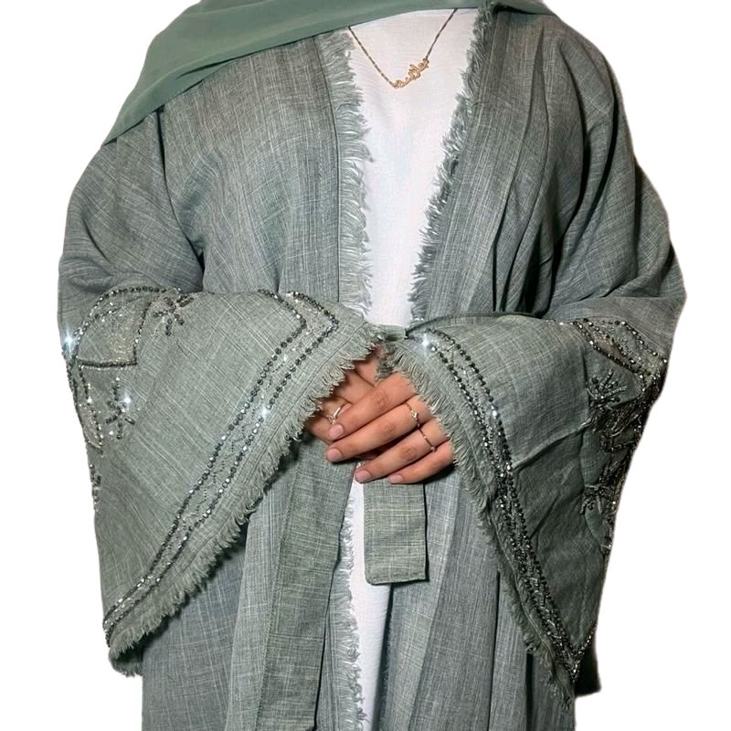 Linen abaya 4 piece set with inner outer belt scarf- any occasion affordable abaya