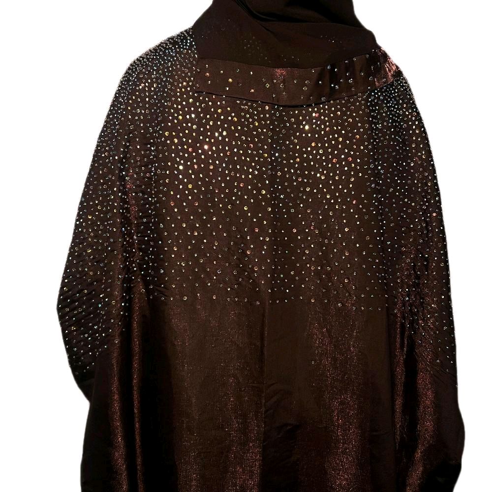 Loujain Abaya 3 Piece Set - Elegant Silk Satin & Organza with Rhinestone Details for Eid Parties & Special Occasions