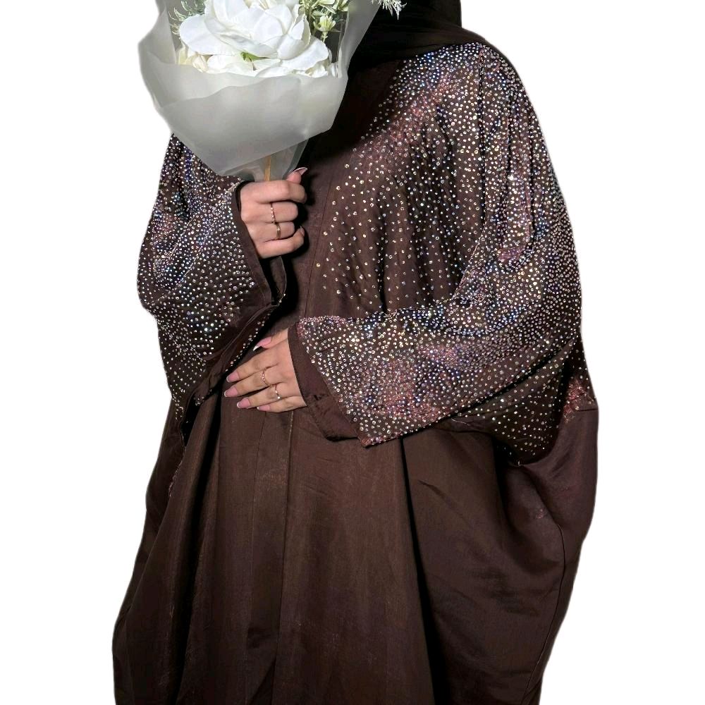Loujain Abaya 3 Piece Set - Elegant Silk Satin & Organza with Rhinestone Details for Eid Parties & Special Occasions