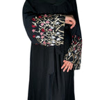 Yusra Abaya with Beautiful Flower Embroidery for Modesty in Black Elegant and Stylish
