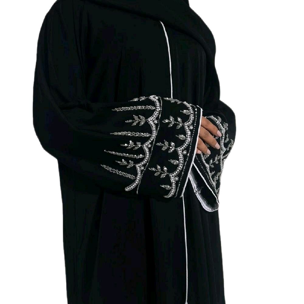 Amirah Abaya Pink Black Mint Green Embellished Silver Detailing Scarf & Belt Set for Elegant Party Wear