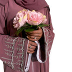 Amirah Abaya in Elegant Silver Embellishment Scarf and Belt for Any Occasion Party to Wear with Intricate Silver Detailing