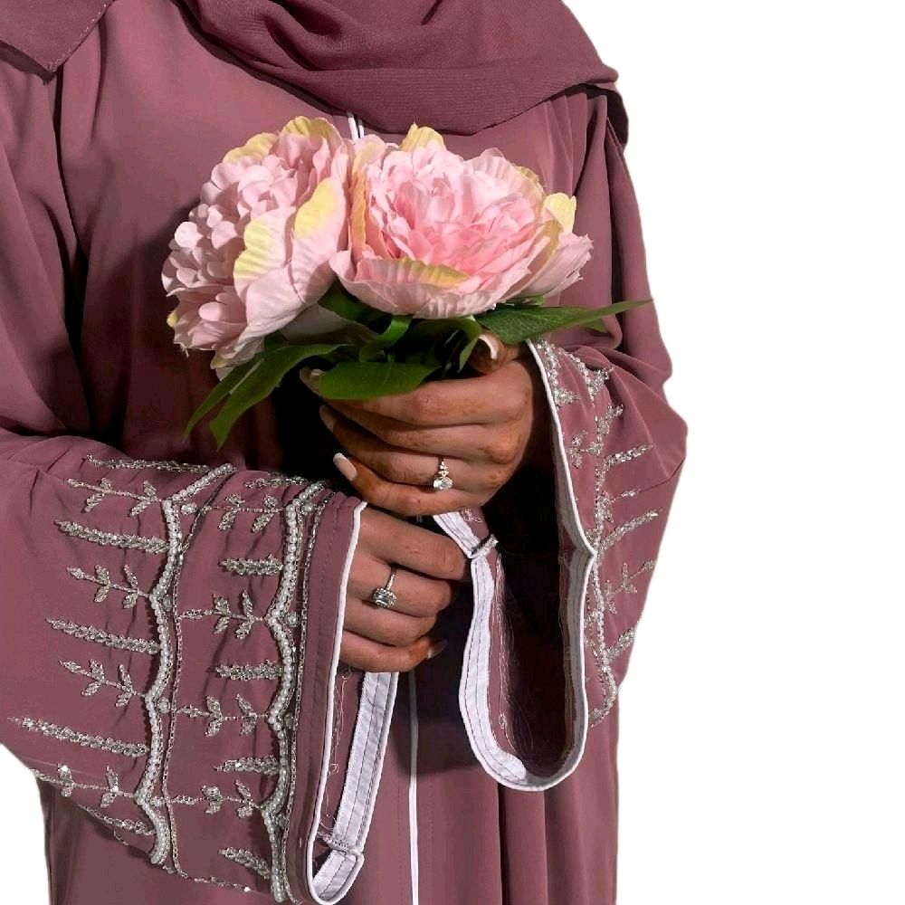 Amirah Abaya in Elegant Silver Embellishment Scarf and Belt for Any Occasion Party to Wear with Intricate Silver Detailing