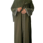 Haya Abaya - Black,Navy,Royal Blue, Olive  Embellished 3 Piece Set with Matching Scarf and Belt love party hitam ramadan luxury
