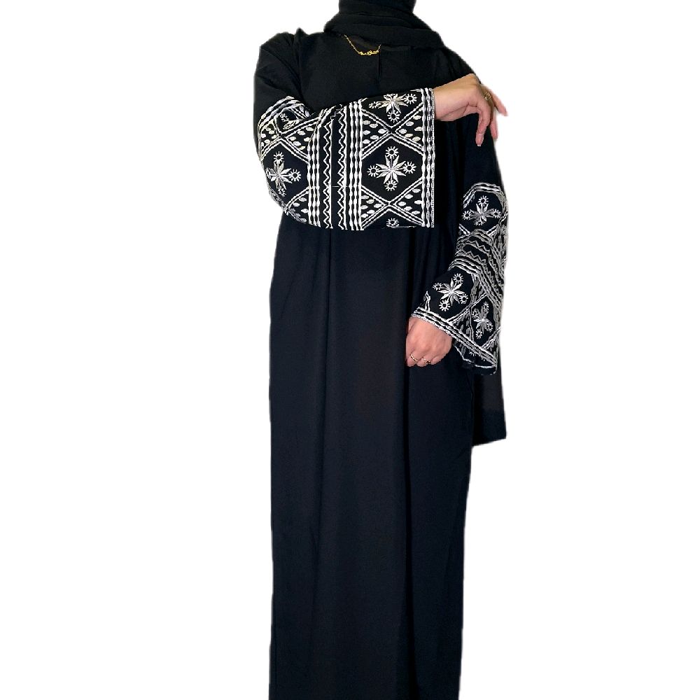 Safa Abaya with Embroidered Sleeves and Pockets - Premium Nida Fabric essential hitam ramadan embroidery elegant daily