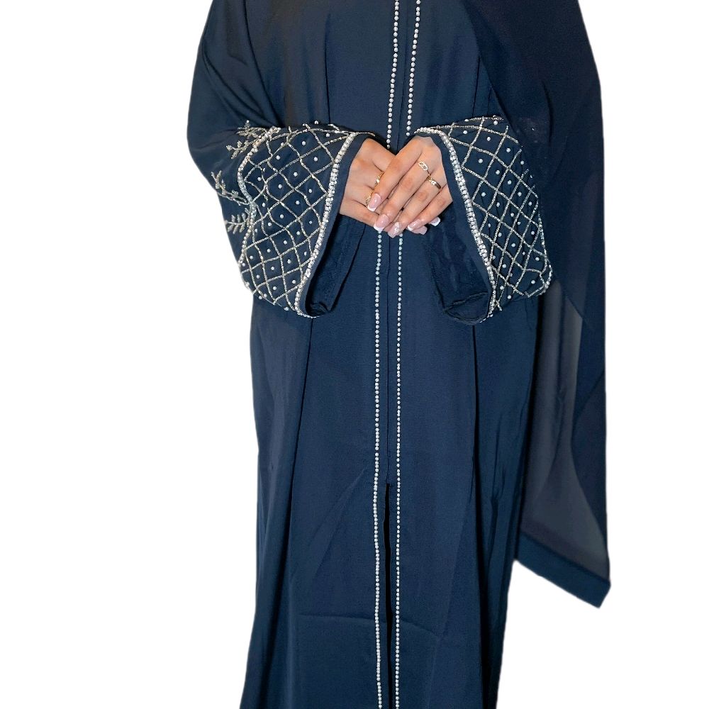 Haya Abaya - Black,Navy,Royal Blue, Olive  Embellished 3 Piece Set with Matching Scarf and Belt love party hitam ramadan luxury