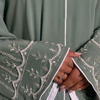 Amirah Abaya in Elegant Silver Embellishment Scarf and Belt for Any Occasion Party to Wear with Intricate Silver Detailing