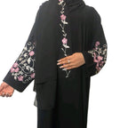 Amina Embroidery Abaya Comfortable 3 Piece Set Includes Belt Embroidered Scarf