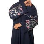 Amina Embroidery Abaya Comfortable 3 Piece Set Includes Belt Embroidered Scarf
