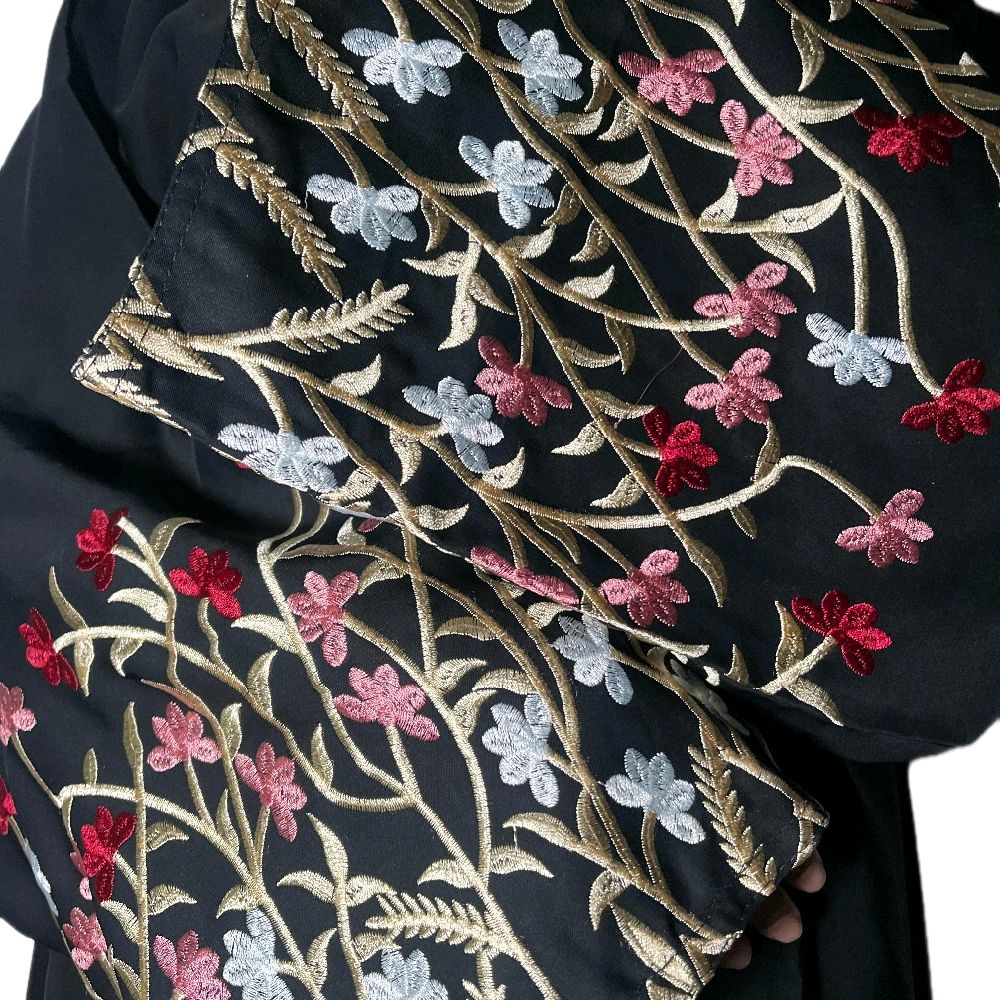 Yusra Abaya with Beautiful Flower Embroidery for Modesty in Black Elegant and Stylish