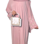 Zahra Abaya with Flower Embellishment Pink- Black