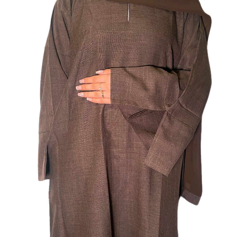Imaan Linen Abaya with Slit Sleeves and Matching Chiffon Scarf - 8 colours luxury essential abayas plain daily affordable