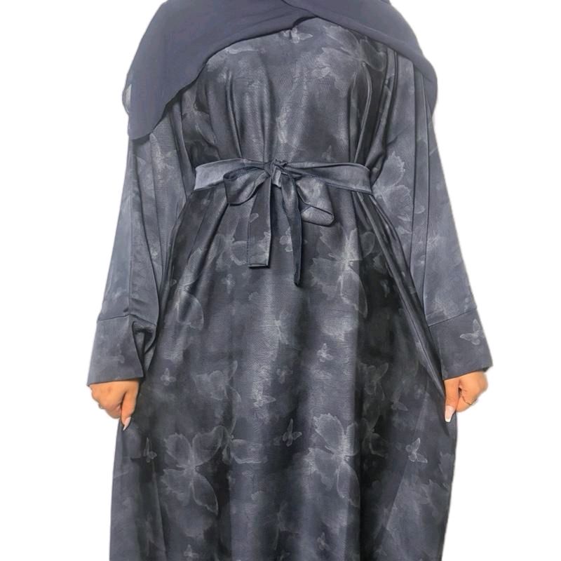 Farasha Abaya with Delicate Butterfly Pattern 3 Piece Set Including Abaya Belt and Scarf