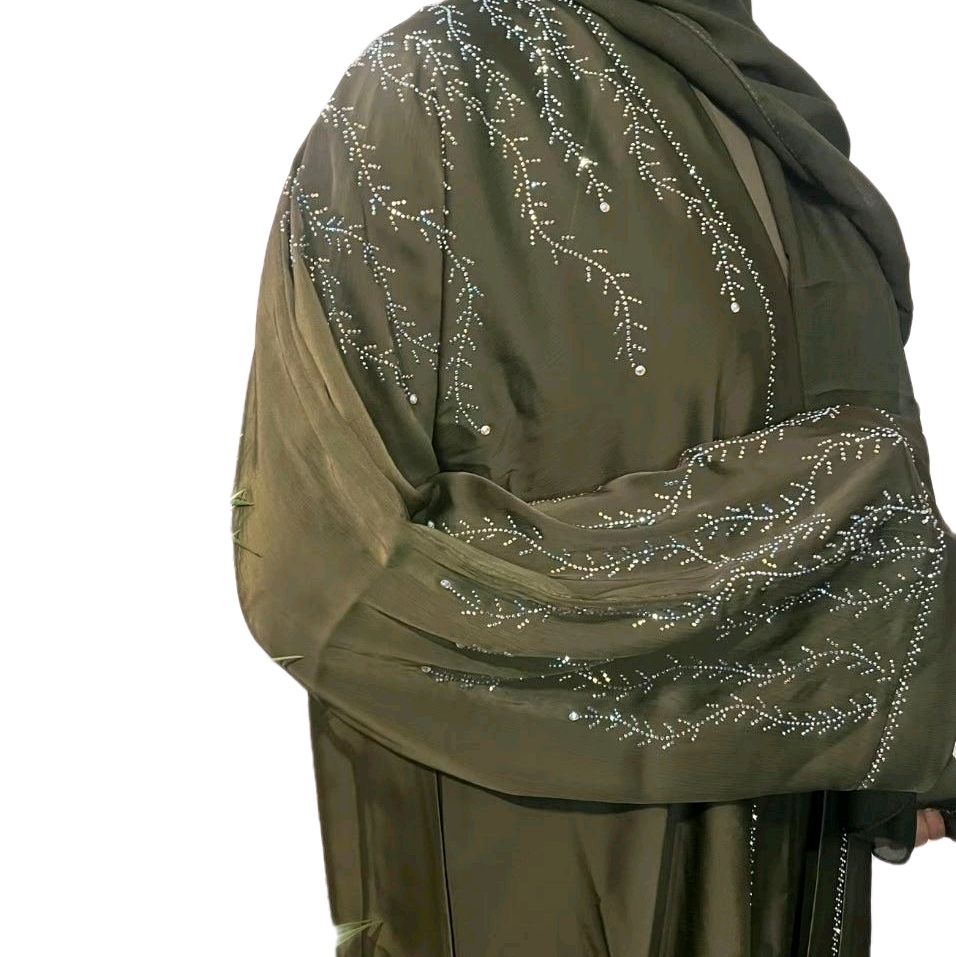 Marwa Abaya in Midnight Olive – Timeless Gemstone Elegance for Any Occasion