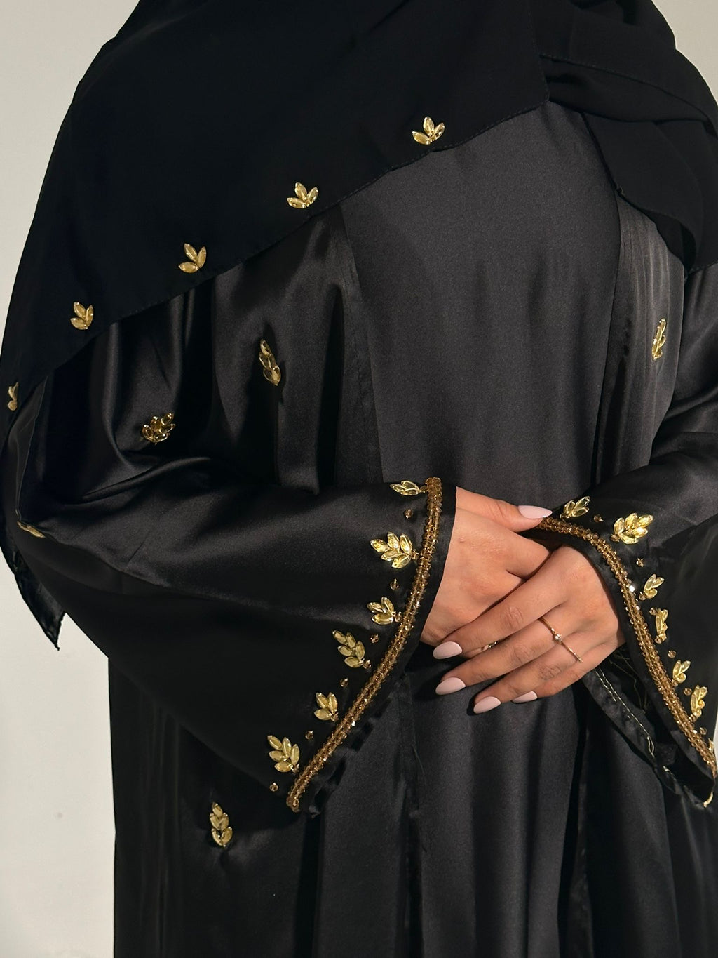 Amani Abaya with in Black its Gold bead Champagne, Emerald green Silver Beads Scarf Inner Slip and Outer Abaya For Any Occasion