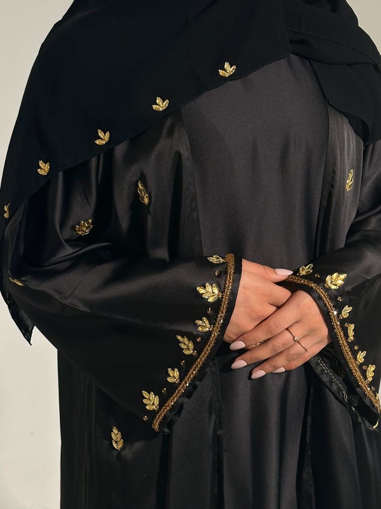 Amani Abaya with in Black its Gold bead Champagne, Emerald green Silver Beads Scarf Inner Slip and Outer Abaya For Any Occasion