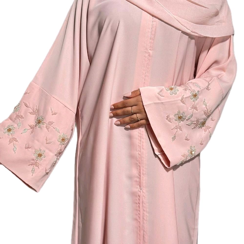 Zahra Abaya with Flower Embellishment Pink- Black