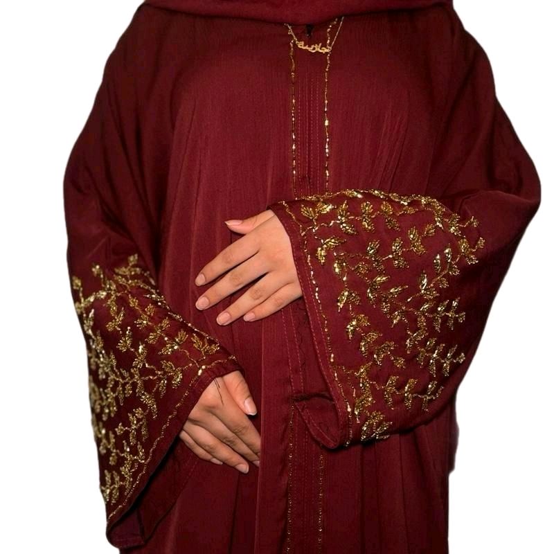 Riya Abaya 3 Piece Set Party Wear Fancy Abaya with Embellishments 3 Colours Available Red Gold Design love
